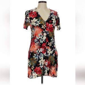 Stradivarius Tropical Floral Button Front Mini Dress Women’s M